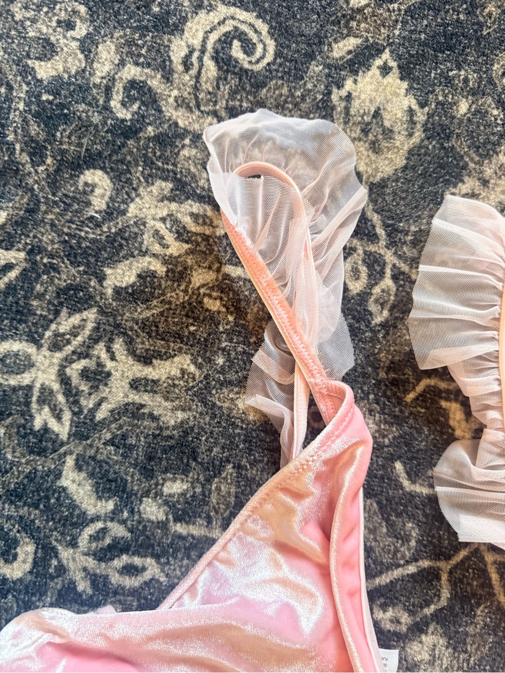 Auden Pink Satin Bralette & Thong Set with Ruffle Trim - Picture 4 of 8